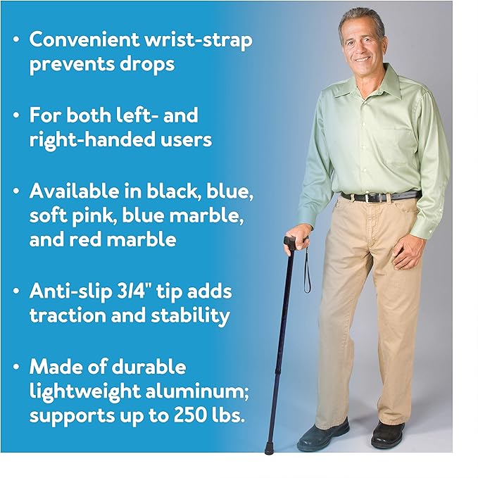 Carex Health Brands Soft Grip Walking Cane - Height Adjustable with Wrist Strap - Latex Free Soft Cushion Handle, Red Pattern & Marble, 40 Inch (Pack of 1)