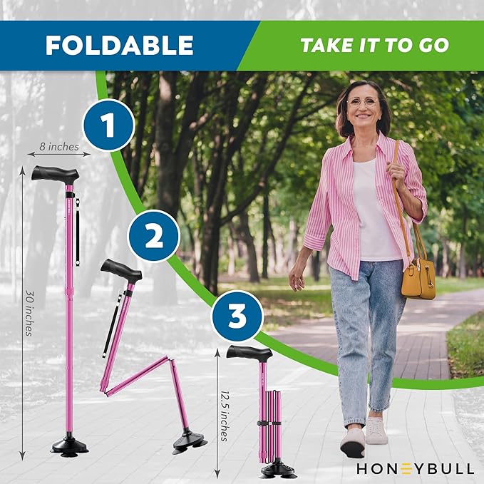 Walking Cane for Men & Women Foldable, Adjustable, Heavy Duty, Free Standing, All Terrain, Collapsible Walking Sticks for Seniors & Adults
