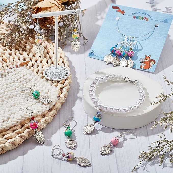 NBEADS 12 Pcs Sheep Stitch Markers, Alloy Crochet Stitch Marker Charms with Polymer Clay Beaded Locking Stitch Marker Knitting DIY Handmade Gift for Knitting Sewing Accessories Jewelry Making