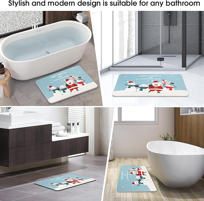 Stone Bath Mat Diatomaceous Earth Shower Mat Non-Slip Super Absorbent Diatomite Stone Mats for Bathroom Floor Quick-Drying Easy to Clean (24''*16'' Blue)