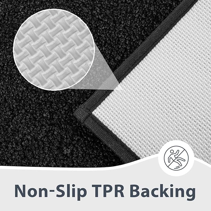 Bathroom Rugs U-Shaped 20" x 24", Non-Slip Extra Soft Absorbent Bath Rugs, Machine Washable Quick Dry Bath Mats for Toilet Base, Black