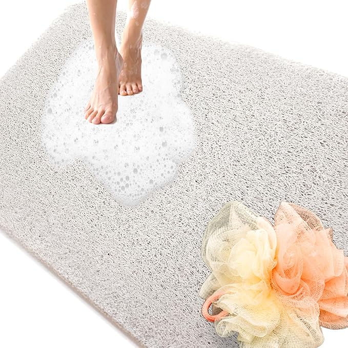 Shower Mats Non Slip for Elderly, 24x47’’Extra Lager Loofah Loofah Bath Mats for Shower, Non-Slip BathMat for Elderly-White