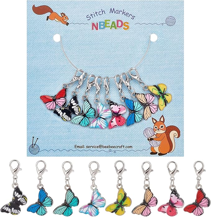 NBEADS 8 Pcs Butterfly Stitch Markers, Enamel Alloy Crochet Stitch Marker Charms Removable Lobster Clasp Locking Stitch Marker for Knitting Weaving Sewing Accessories Quilting Handmade Jewelry