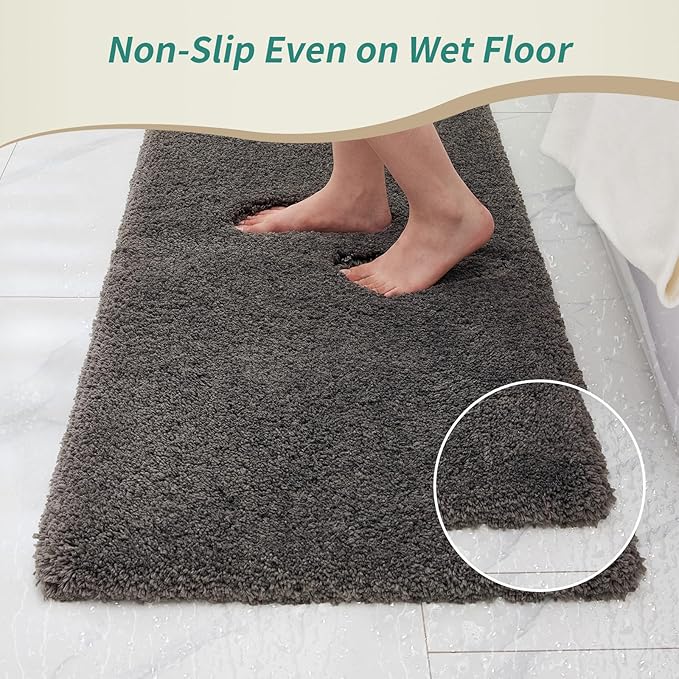 Bathroom Runner Rug 24x70 Dark Grey Non Slip Fluffy Long Bath Mat for Bathroom Floor Washable Plush Luxury Bath Rug for Tub Absorbent Shower Sink Mat Bedside Rug