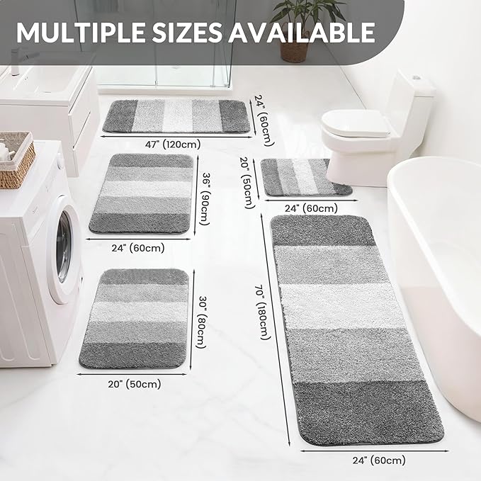 Exclusivo Mezcla Bathroom Rugs Mat 20x30, Extra Soft Non Slip Absorbent Water Microfiber Bath Rugs, Machine Washable Quick Dry Bath Mats for Bathroom Floor, Shower, Home Decor, Gradient Grey