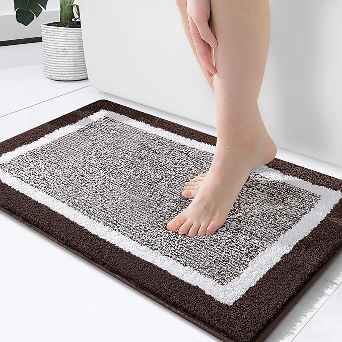 OLANLY Bathroom Rugs 24x16, Extra Soft and Absorbent Microfiber Bath Mat, Non-Slip, Machine Washable, Quick Dry Shaggy Bath Carpet, Suitable for Bathroom Floor, Tub, Shower (Small, Brown)
