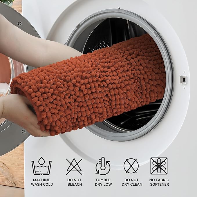 Bcoimo 48"×24" Chenille Bath Mat – Non-Slip with Backing Bath Rug Ultra-Absorbent and Machine Washable Bathroom Mat Quick-Dry Design. Ideal for Bathroom and Tub Areas