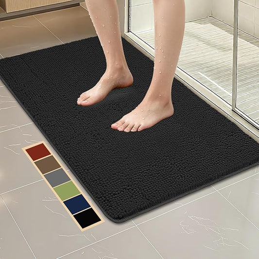 Bcoimo 44"×24" Absorbent Bath Mat, Non-Slip with Backing Chenille Bath Rug and Machine Washable Bathroom Mat Quick-Dry Design. Ideal for Bathroom and Tub Areas
