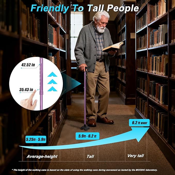 Tall Men's Walking Cane 42.52 Inches. Extra Tall Walking Cane Easy to Travel is Suit for Tall Men Over 5 Feet 9 Inches (Purple)