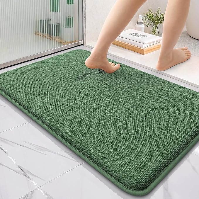 OLANLY Thick Memory Foam Bath Mat Rug 36x24, Extra Soft Absorbent Bathroom Rug, Quick Dry Bath Mats, Non-Slip, Machine Washable Carpet for Bathroom, Tub and Shower, Home Decor Accessories, Olive Green