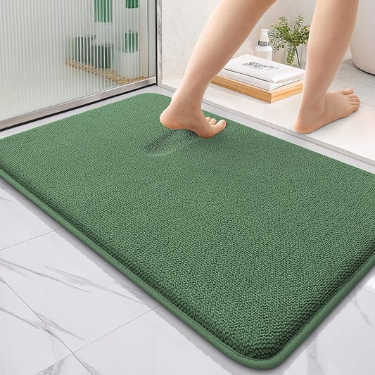 OLANLY Thick Memory Foam Bath Mat Rug 36x24, Extra Soft Absorbent Bathroom Rug, Quick Dry Bath Mats, Non-Slip, Machine Washable Carpet for Bathroom, Tub and Shower, Home Decor Accessories, Olive Green