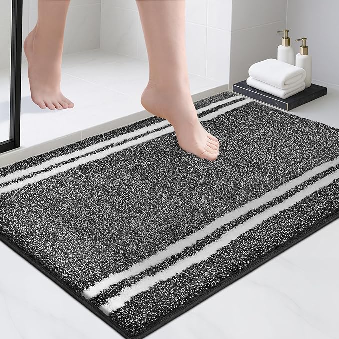 PURRUGS Bathroom Rug Non-Slip Machine Washable 24" x 36", Super Absorbent and Quick Dry Shaggy Microfiber Bath Mat, Extra Soft and Plush Bath Rug for Bathtub, Shower and Sink, Charcoal