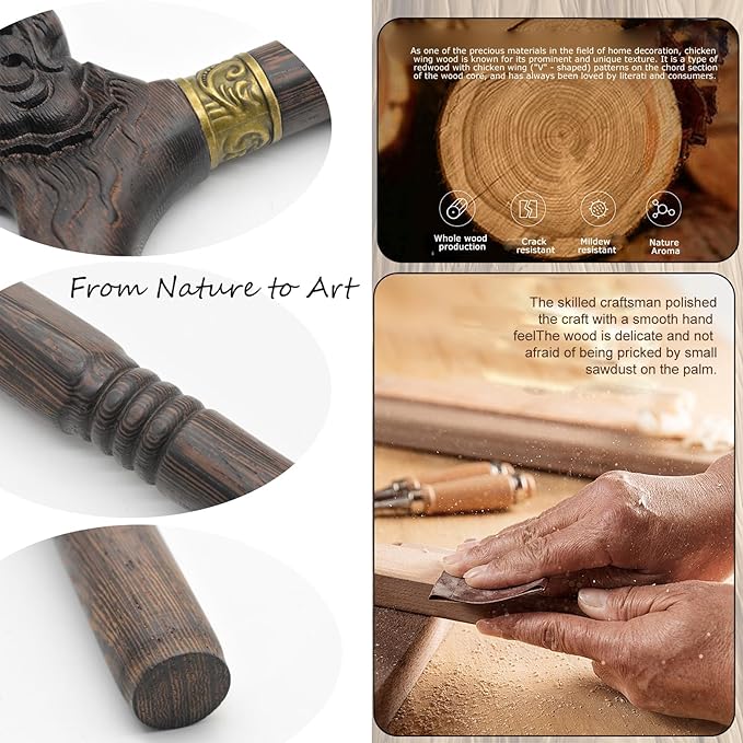 Wooden Walking Canes for Men and Women, Natural Rosewood Walking Sticks for Senior Support, Up to 500 Lbs Walking Stick, Heavy-Duty Walking Cane for Men, Suitable for Gift Giving