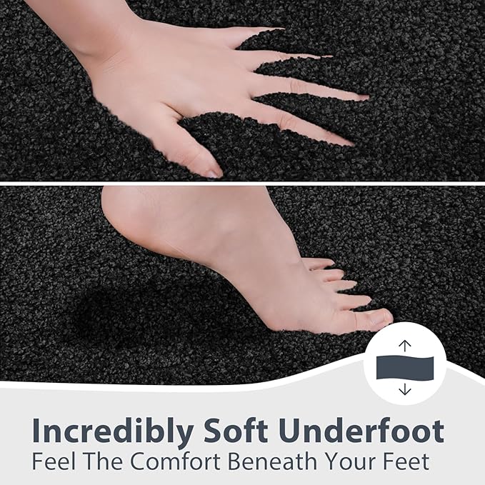 Bathroom Rugs 20" x 30", Non-Slip Extra Soft Absorbent Bath Rugs, Machine Washable Quick Dry Bath Mats for Bathroom Floor, Shower, Bathtub and Sink, Black