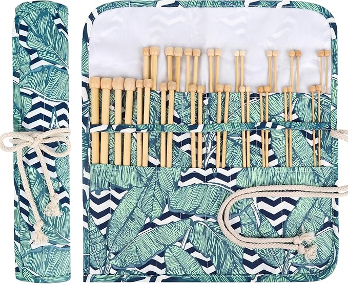 Aeelike 18 Pairs Bamboo Knitting Needles Set - 10 Inches Wooden Knitting Needles Single Point with Roll Bag - Portable Knittings Needle Set for Beginners (2mm - 10mm)