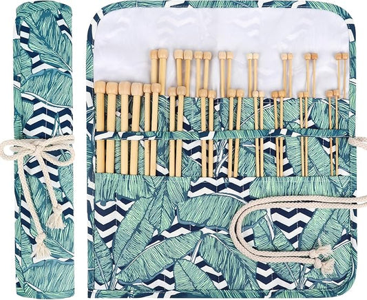Aeelike 18 Pairs Bamboo Knitting Needles Set - 10 Inches Wooden Knitting Needles Single Point with Roll Bag - Portable Knittings Needle Set for Beginners (2mm - 10mm)