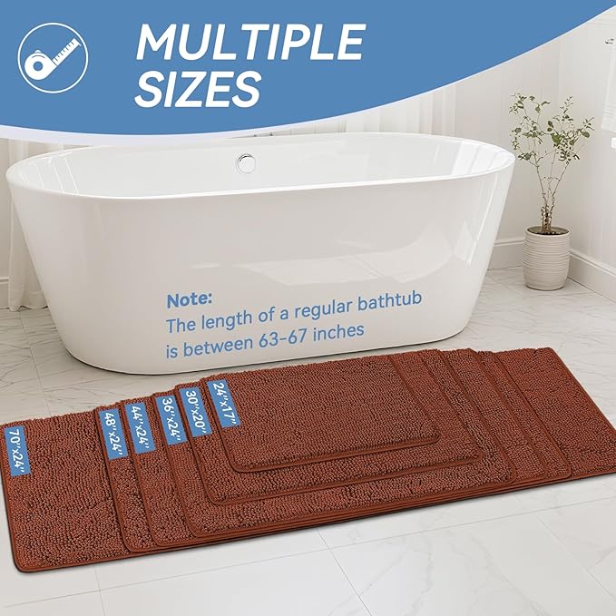 Bcoimo 30"×20" Absorbent Bath Mat, Non-Slip with Backing Chenille Bath Rug and Machine Washable Bathroom Mat Quick-Dry Design. Ideal for Bathroom and Tub Areas