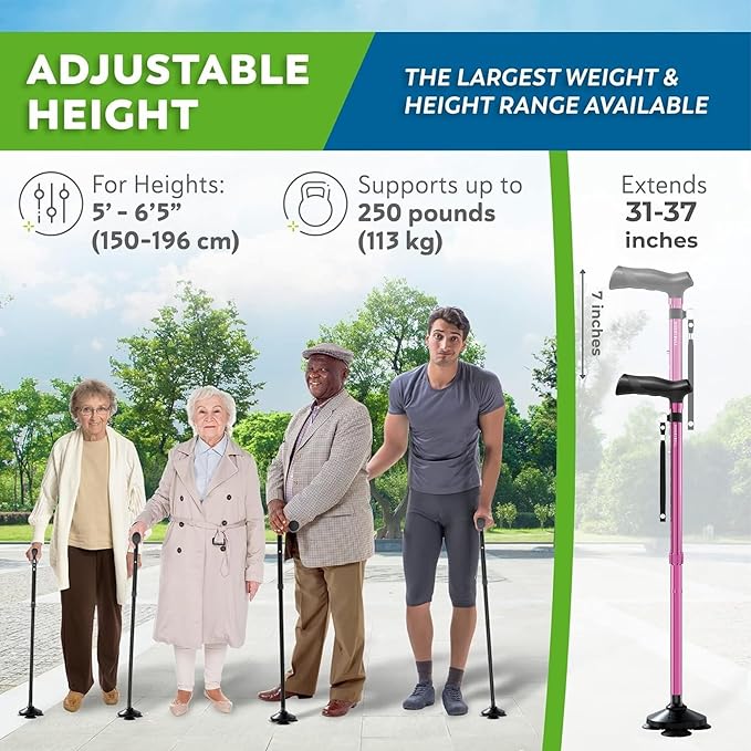 Walking Cane for Men & Women Foldable, Adjustable, Heavy Duty, Free Standing, All Terrain, Collapsible Walking Sticks for Seniors & Adults