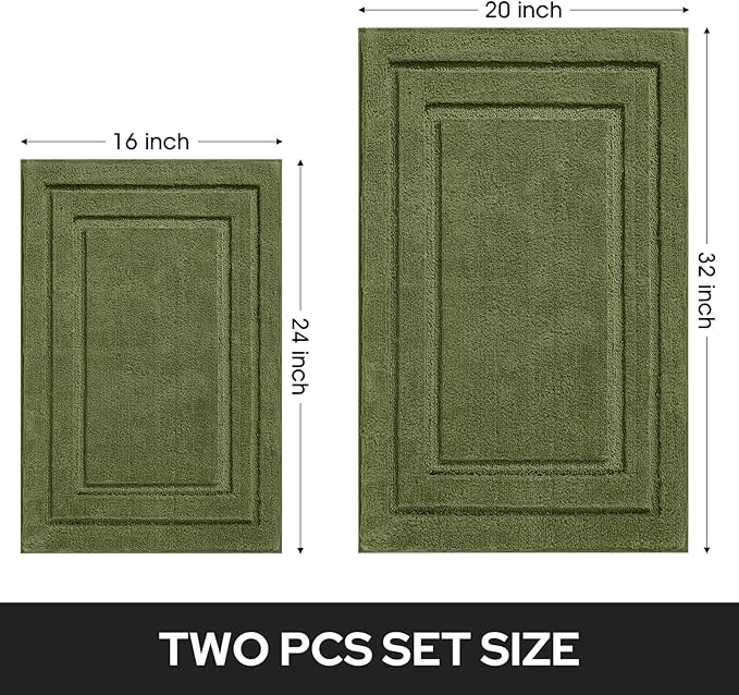 HOMEIDEAS Bathroom Rugs Sets 2 Piece, Super Soft and Absorbent Non Slip Microfiber Machine Washable Bath Mat Set (20" x 32" + 16" x 24", Sage Green)