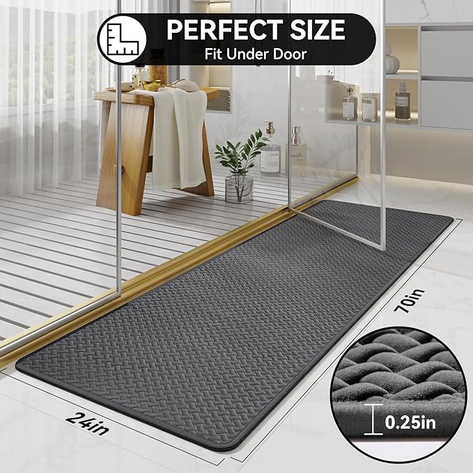 Bathroom Runner Non Slip, Extra Soft Absorbent Quick Dry Bath Mats, Foam Weave Texture Thin Bath Rugs Washable with Rubber Backing, 24" x 70“