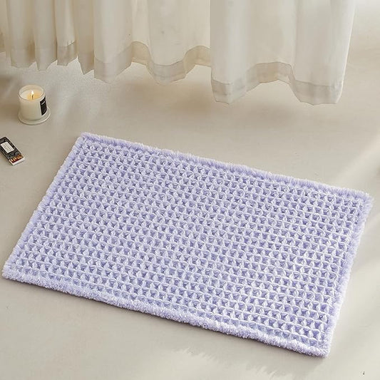 Waffle Bath Mat, Boho Bathroom Rugs Non Slip Washable Super Absorbent Quick Dry Cute Bath Mat Farmhouse Bathroom Decor, 24''x16'' Lavender Cream