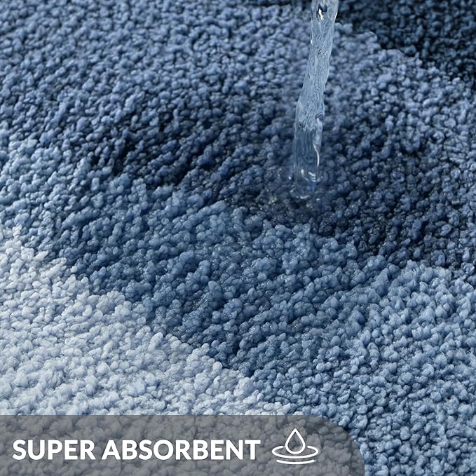 Exclusivo Mezcla Bathroom Rugs Mat 17x24, Extra Soft Non Slip Absorbent Water Microfiber Bath Rugs, Machine Washable Quick Dry Bath Mats for Bathroom Floor, Shower, Home Decor, Waved Blue