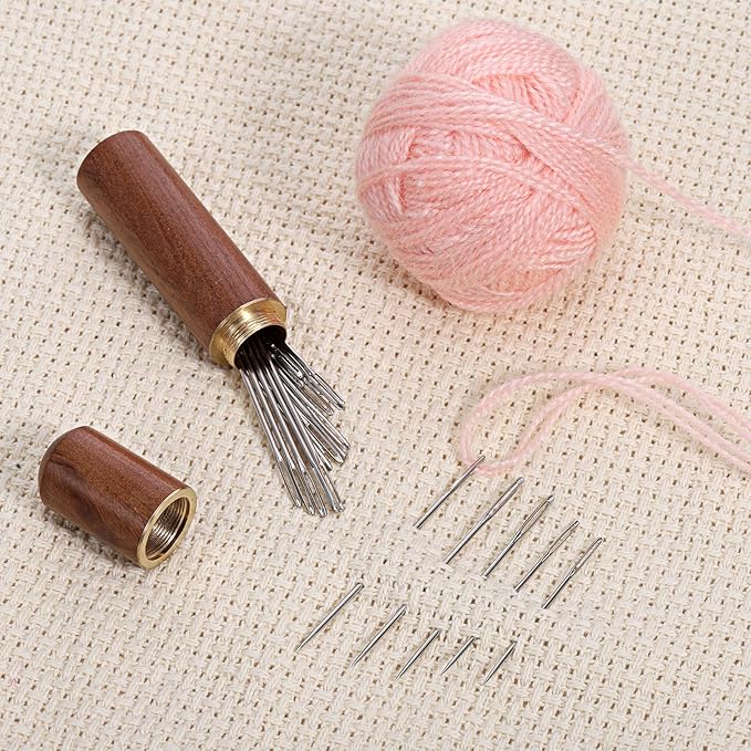 50 Pcs Large Eye Sewing Needles, 5 Sizes Embroidery Blind Needles Kit with Wooden Needle Box, Stainless Steel Yarn Knitting Needles for DIY Sewing Projects