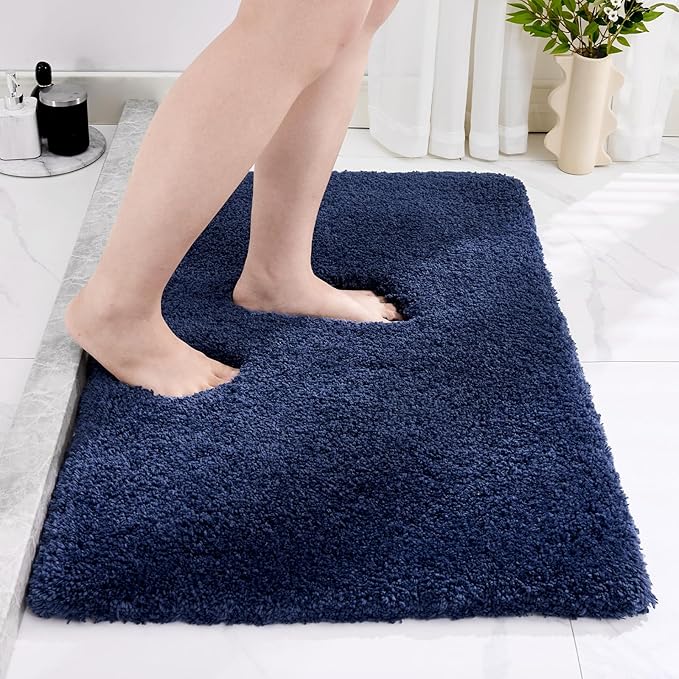 Navy Bathroom Rug 20x32 Non Slip Fluffy Bath Mat for Bathroom Floor Washable Plush Luxury Bath Rug for Tub Soft Shaggy Absorbent Shower Sink Mat
