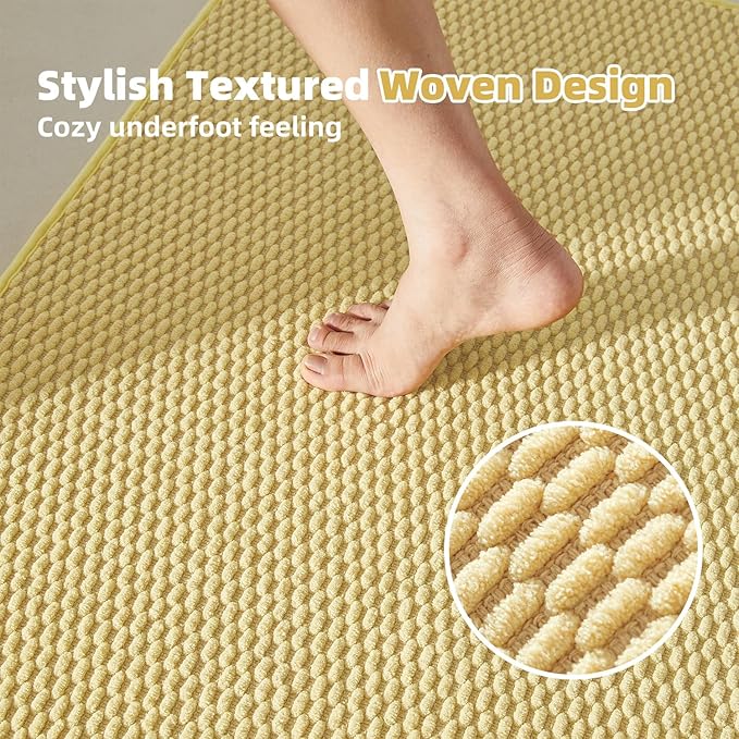 Toilet Rug, Thin Toilet Rugs U Shaped Washable Non Slip Absorbent Quick Dry Low Pile Toilet Mat, Yellow 20"x24" U Shape