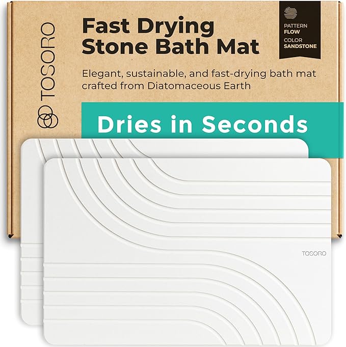 Stone Bath Mat, Diatomaceous Earth Non-Slip Stone Shower Mat - Quick Drying Absorbent Bath Mats for Bathroom - Elegant & Modern Design, Easy to Clean (23.5 x 15) - Sandstone, 2pcs