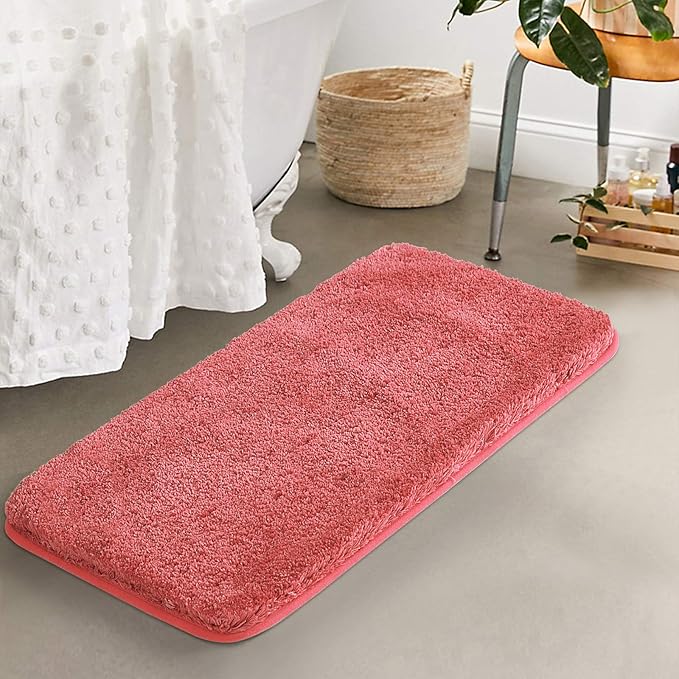 Suchtale Large Shaggy Bath Mat - Extra Soft & Absorbent Microfiber Bath Mat for Bathroom - Non Slip, Machine Washable - Rubber Back (24 x 40 Living Coral)