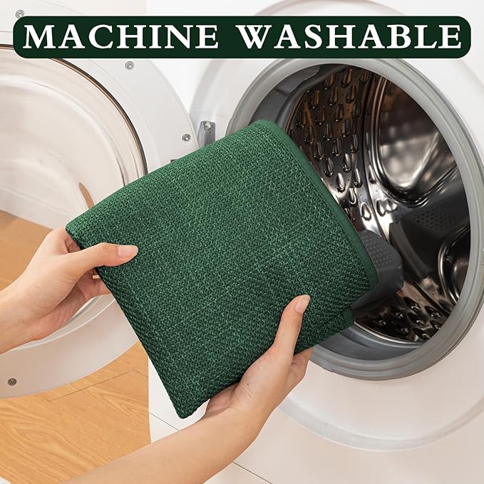 YIHOUSE Green Bathroom Rugs Set 5 Piece, Absorbent Bath Mat for Bathroom Non Slip Washable, Bathroom Mat Quick Dry, Thin Bath Rug Set for Toilet and Floor