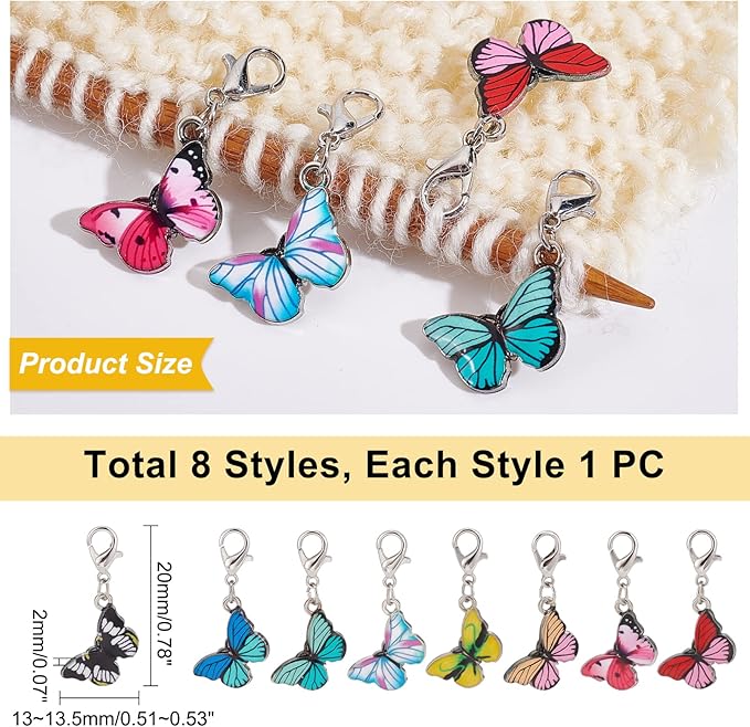 NBEADS 8 Pcs Butterfly Stitch Markers, Enamel Alloy Crochet Stitch Marker Charms Removable Lobster Clasp Locking Stitch Marker for Knitting Weaving Sewing Accessories Quilting Handmade Jewelry