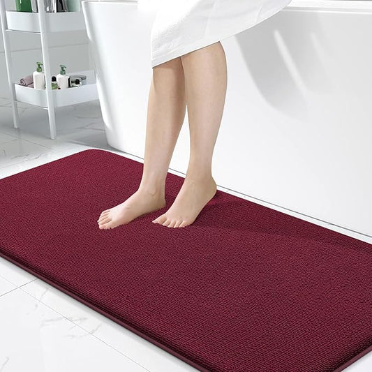 OLANLY Thick Memory Foam Bath Mat Rug 47x24, Extra Soft Absorbent Bathroom Rug, Quick Dry Bath Mats, Non-Slip, Machine Washable Carpet for Bathroom, Tub and Shower, Home Decor Accessories, Burgundy