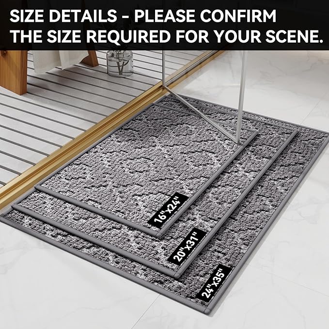 Bathroom Rugs Non Slip, Super Absorbent Quick Dry Bath Mat, Rubber Backing Ultra Thin Bathroom Mats Fit Under Door Bathroom Floor Bathtub Shower