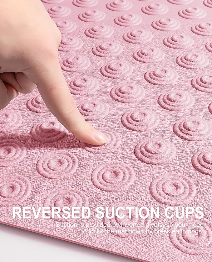 OTHWAY No Suction Cup Bath Mat: 39x16inch Extra Long Bathmat│Perfect for Refinished Bathtub Mat│Made of Nature Rubber│a Blessing for The Elderly and Children (Pink)
