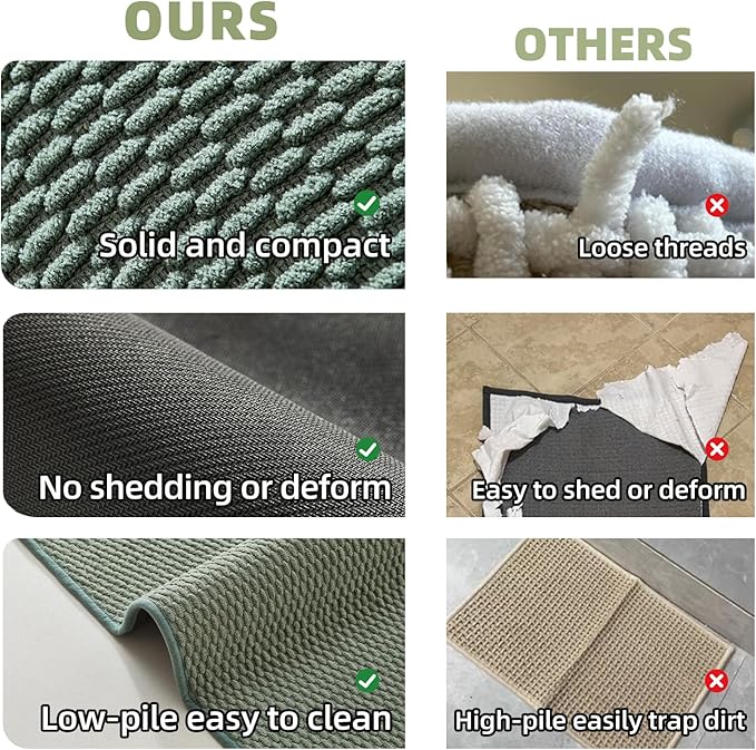 Bathroom Runner Rugs, Long Bath Mat Runner Washable Thin Quick Dry Low Pile Bathroom Runner Rugs Non Slip, Sage Green 16"x60"