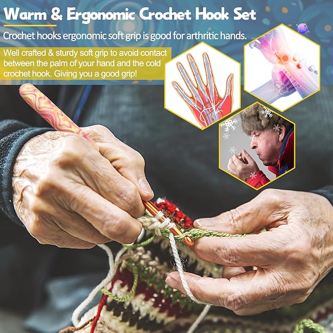 Coopay Warm Crochet Hooks Comfort Grip, Pretty Starry Night Art Handle Crochet Set for Beginners, Longer Aluminum Shaft Crochet Hook Set 2.0mm-6.0mm, Smooth Crochet Needles Set for Crochet Yarn
