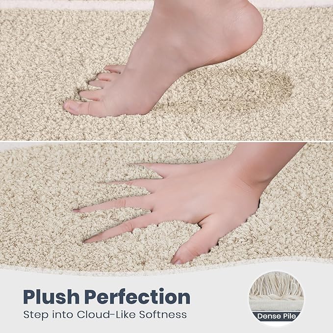 PURRUGS Bathroom Rug Non-Slip Machine Washable 30" x 60", Super Absorbent and Quick Dry Shaggy Microfiber Bath Mat, Extra Soft and Plush Bath Rug for Bathtub, Shower and Sink, Beige