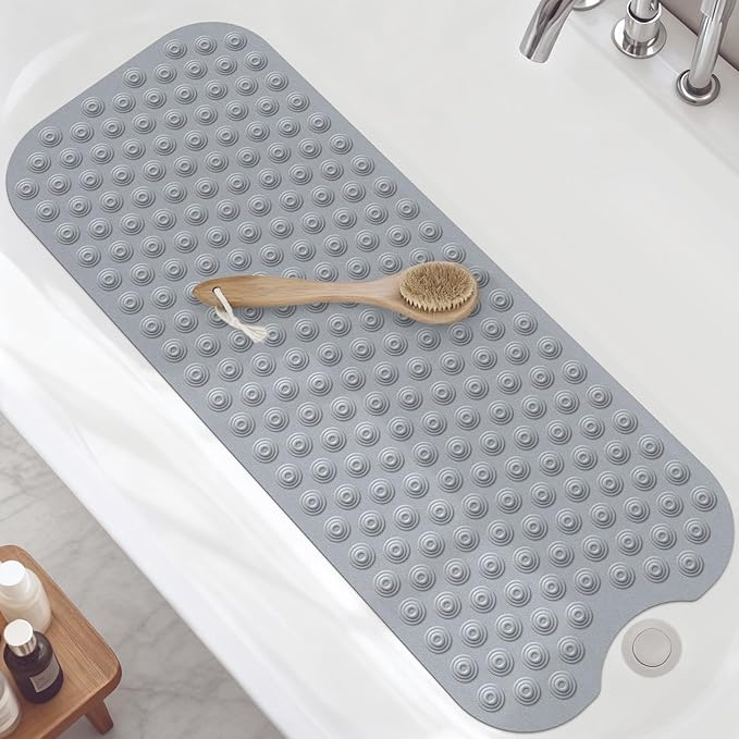 OTHWAY No Suction Cup Bath Mat: 39x16 inch Extra Long Bathmat│Perfect for Ordinary or Refinished Bath Tubs │Made of Nature Rubber│Protect Your Bathtub (Grey)