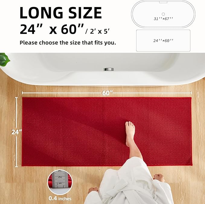 Christmas Bathroom Runner Rug, Long Bath Mat Washable Thin Quick Dry Low Pile Bathroom Runner Rugs 24 x 60 Non Slip, Red 24"x60"