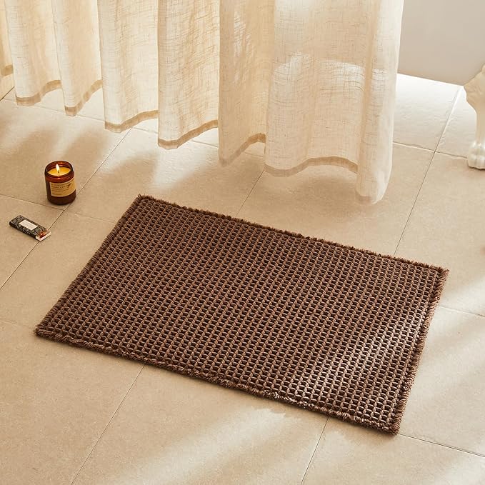 Waffle Bath Mat, Boho Bathroom Rugs Non Slip Washable Super Absorbent Quick Dry Bath Mat Farmhouse Bathroom Decor, 30"x20" Mocha