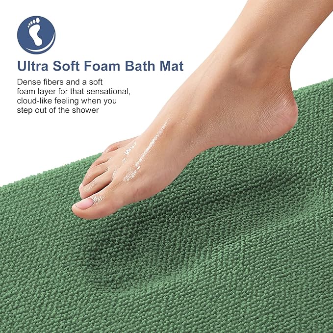 OLANLY Thick Memory Foam Bath Mat Rug 30x20, Extra Soft Absorbent Bathroom Rug, Quick Dry Bath Mats, Non-Slip, Machine Washable Carpet for Bathroom, Tub and Shower, Home Decor Accessories, Olive Green