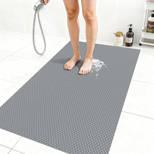 Extra Large Non-Slip Shower Mat, Fast-Dry PVC Bath Stall Tub Mat, Drain-Hole Design for Shower Stall Tub for Elderly/Kids, Non Slip Bath Mat Bathroom Safety Accessory, Gray 58"x32"