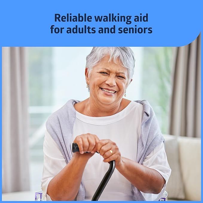 Medline Bariatric Offset Walking Cane for Seniors & Adults, Adjustable Height 29"-38", Ideal for Balance Support, Injury & Post-Surgery Mobility Aid, Black