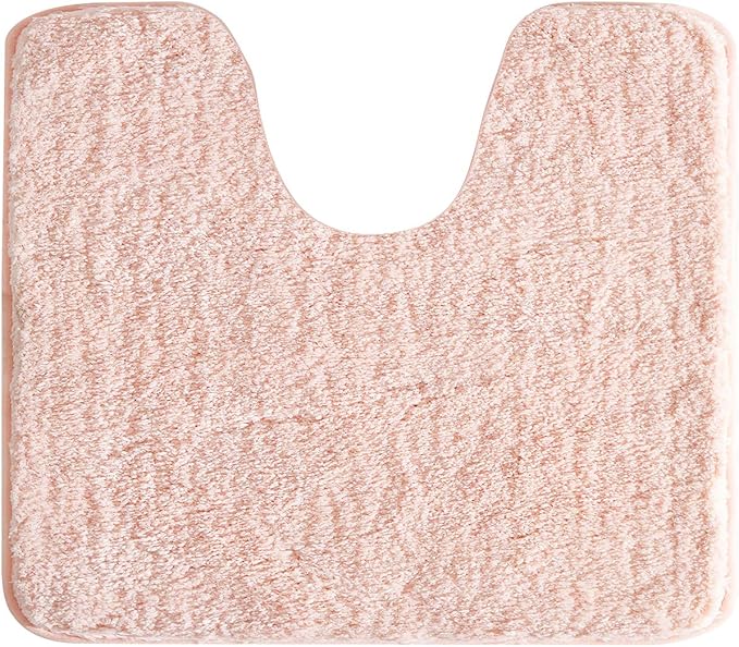 Suchtale Bathroom Contour Rug Non Slip Bath Mat Water Absorbent Soft Microfiber Shaggy Bathroom Mat Machine Washable Bath Rug for Bathroom Thick Plush U Shape Toilet Rug (20 x 24, Blush)