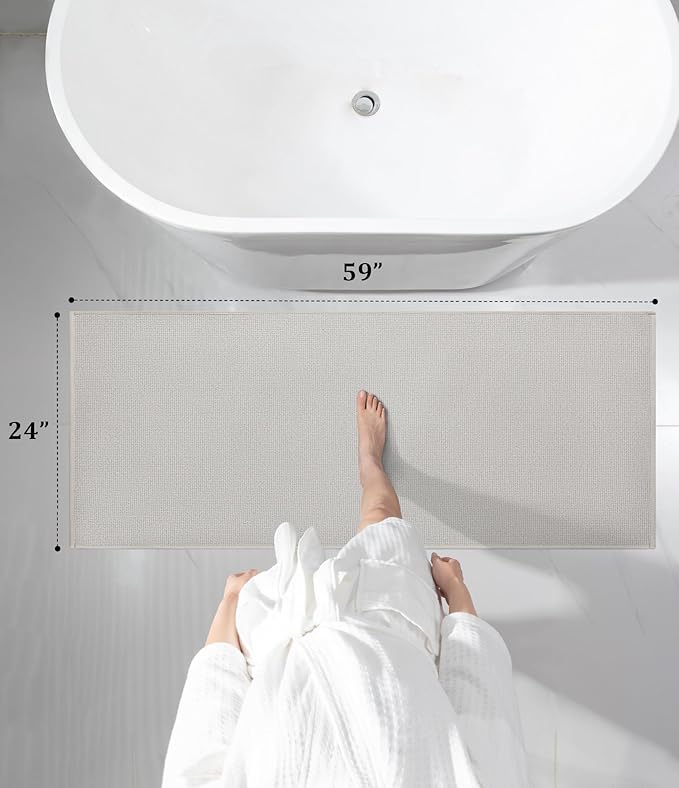 YIHOUSE Bathroom Rugs Mat 24x59, Non Slip Quick Dry Bath Mats for Bathroom Absorbent Ultra Thin Bath Rugs Machine Washable Fit Under Door for Sink, Cabinet, Laundry (Beige, 24"x59")