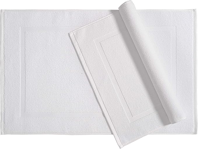 Amazon Basics Premium 100% Cotton, Absorbent Soft Bath Mat, Machine Washable, 684 GSM, White, 30" x 20" Hotel Spa Shower/Bathtub Mats, Pack of 6