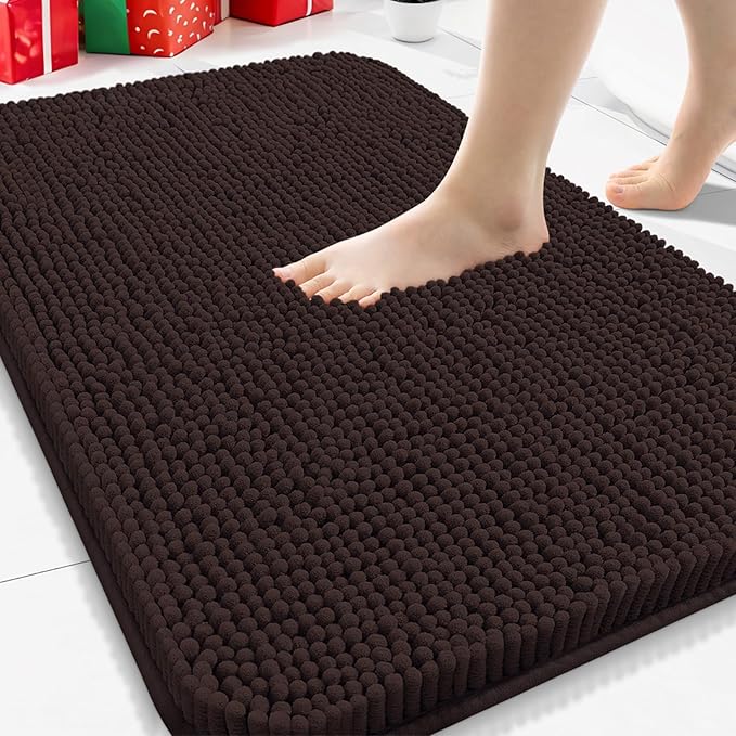 Arotive Bathroom Rugs 30x20, Extra Soft Absorbent Shaggy Chenille Bath Rugs, Machine Washable Rubber Backing Non-Slip Bath Mats for Bathroom Floor Tub and Shower, Home Decor Accessories, Brown