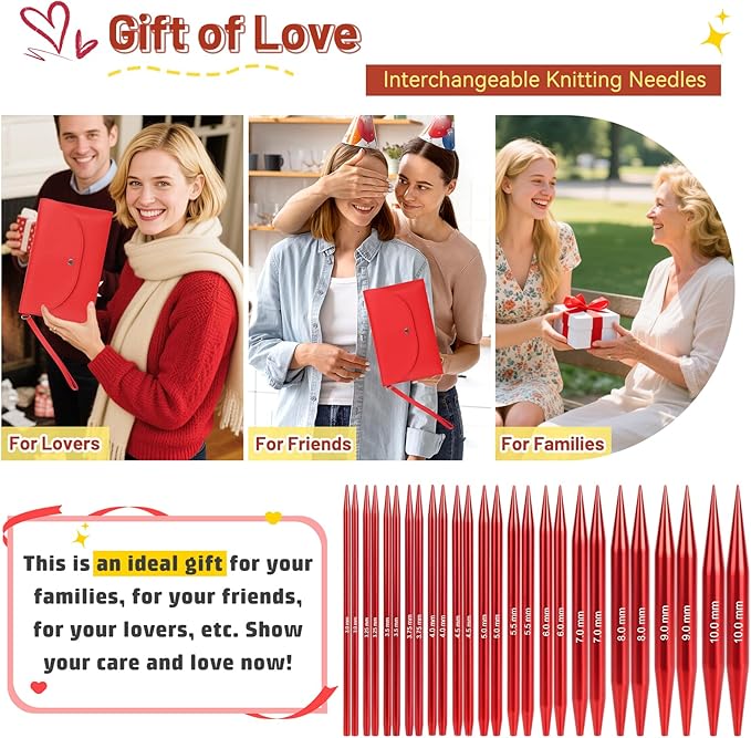 Aeelike Interchangeable Knitting Needles,13 Pairs Circular Knitting Needles Set Aluminum (Size 3.0mm-10.0mm) with 4 Cables for Socks Blankets Cushions, Ideal Crochet Gift